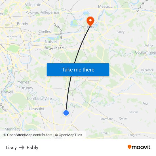 Lissy to Esbly map
