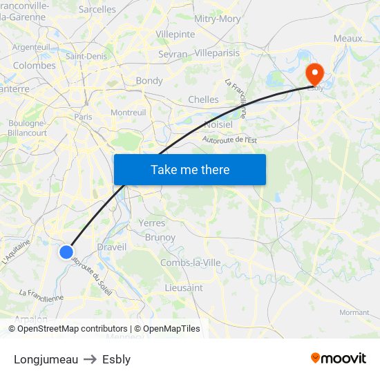 Longjumeau to Esbly map