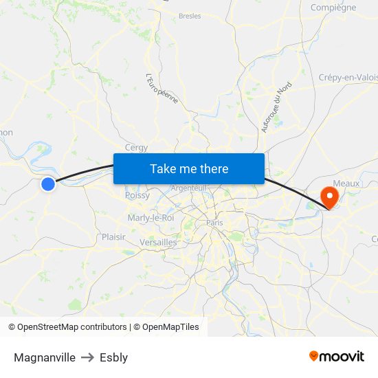 Magnanville to Esbly map
