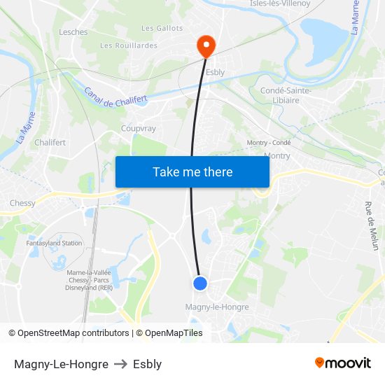 Magny-Le-Hongre to Esbly map