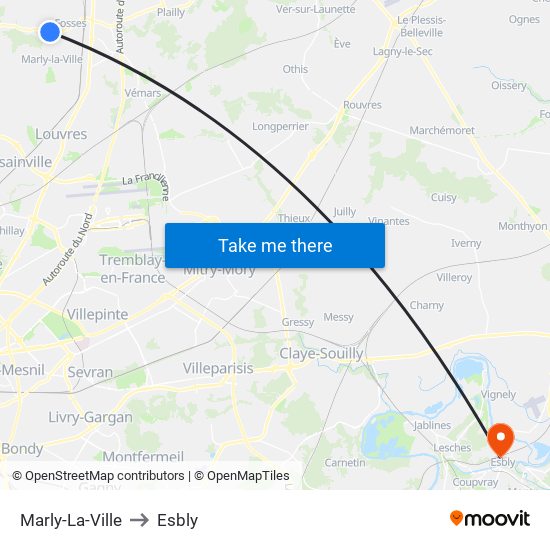 Marly-La-Ville to Esbly map