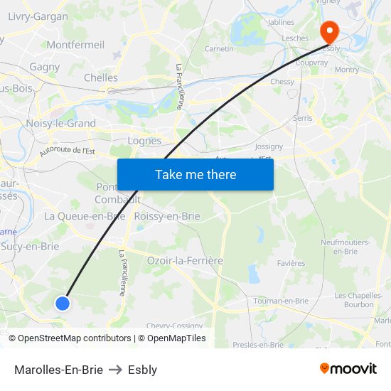 Marolles-En-Brie to Esbly map