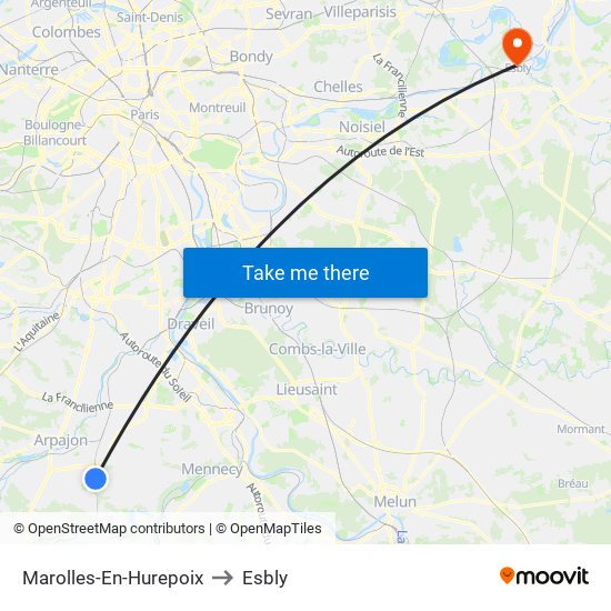 Marolles-En-Hurepoix to Esbly map