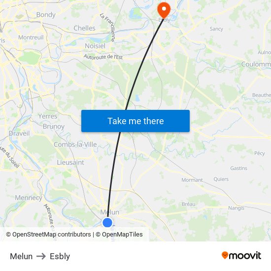 Melun to Esbly map