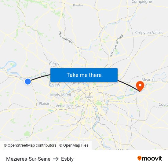 Mezieres-Sur-Seine to Esbly map