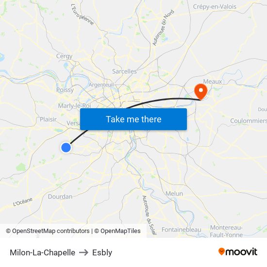 Milon-La-Chapelle to Esbly map
