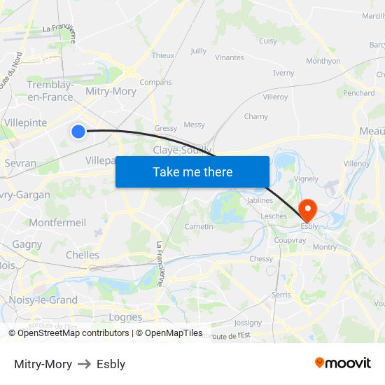 Mitry-Mory to Esbly map