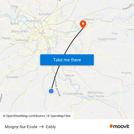 Moigny-Sur-Ecole to Esbly map