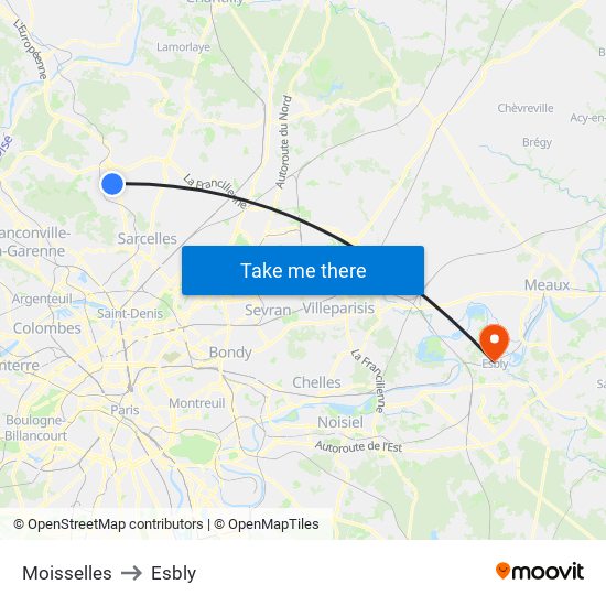 Moisselles to Esbly map