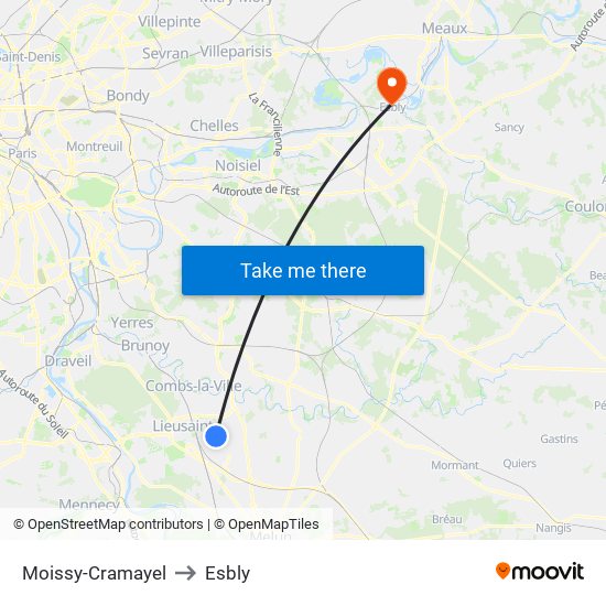 Moissy-Cramayel to Esbly map