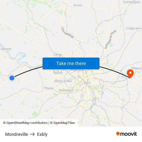 Mondreville to Esbly map