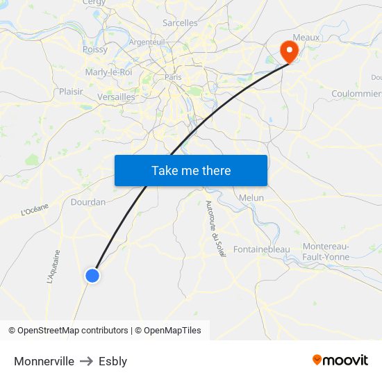 Monnerville to Esbly map