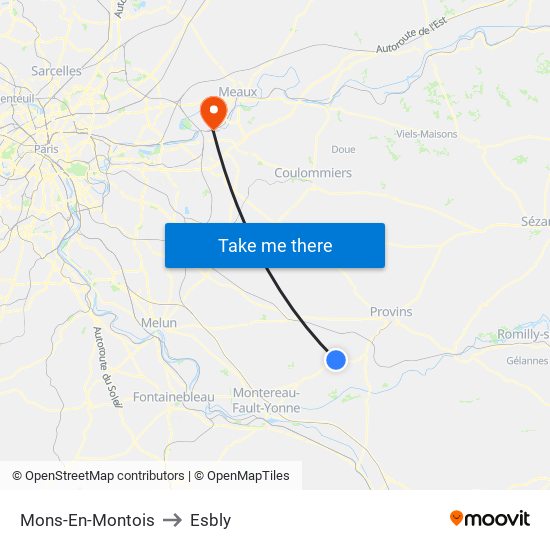 Mons-En-Montois to Esbly map