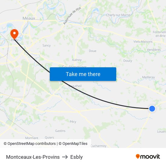 Montceaux-Les-Provins to Esbly map