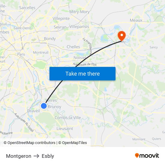 Montgeron to Esbly map