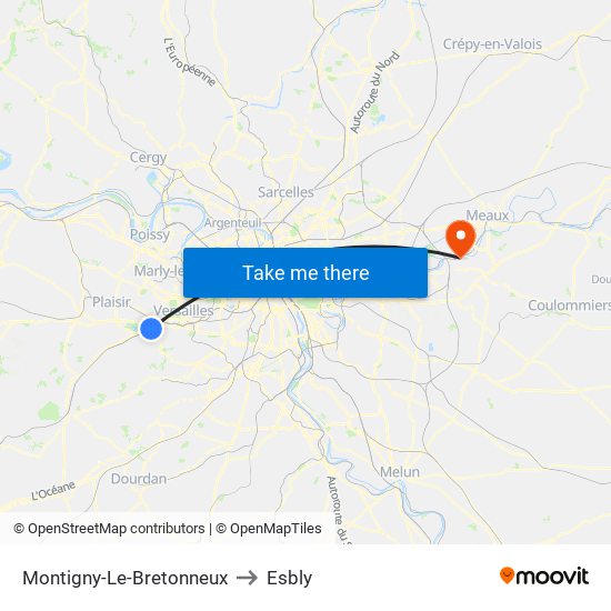 Montigny-Le-Bretonneux to Esbly map