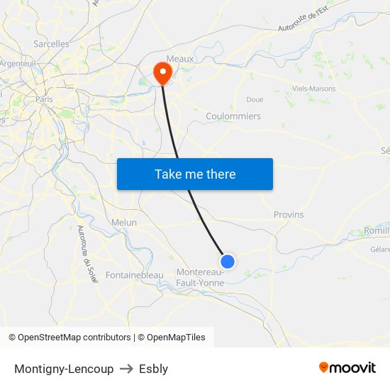 Montigny-Lencoup to Esbly map