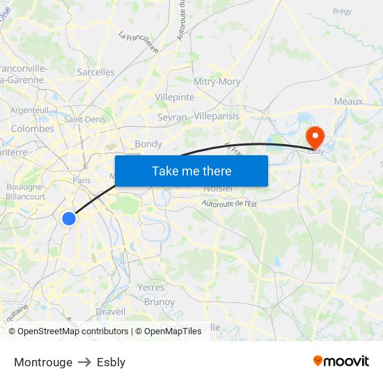 Montrouge to Esbly map