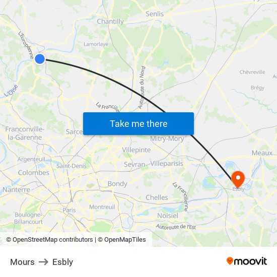 Mours to Esbly map