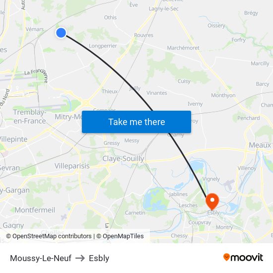 Moussy-Le-Neuf to Esbly map