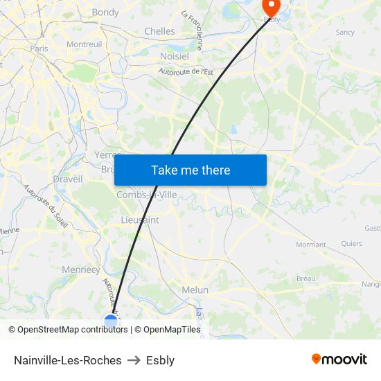 Nainville-Les-Roches to Esbly map