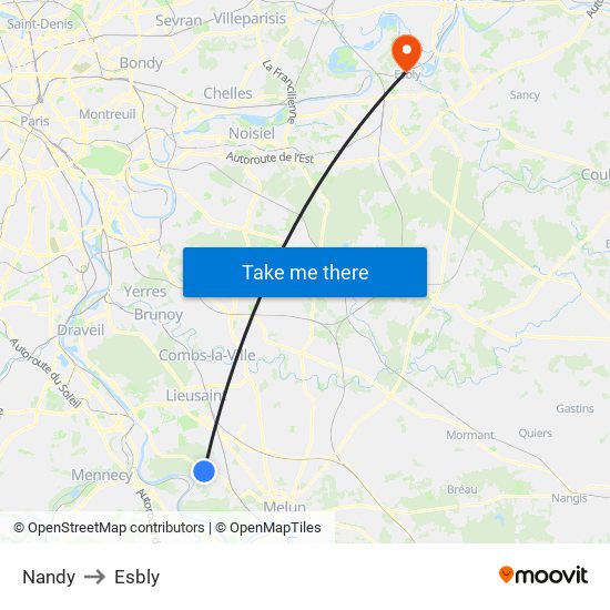 Nandy to Esbly map