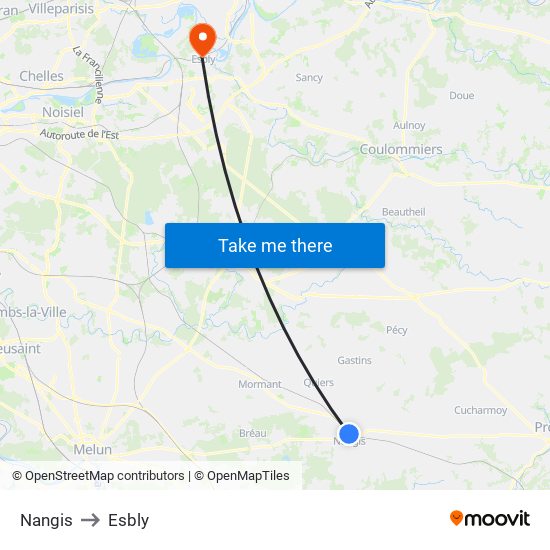 Nangis to Esbly map