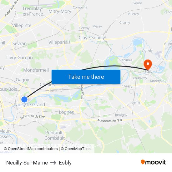 Neuilly-Sur-Marne to Esbly map