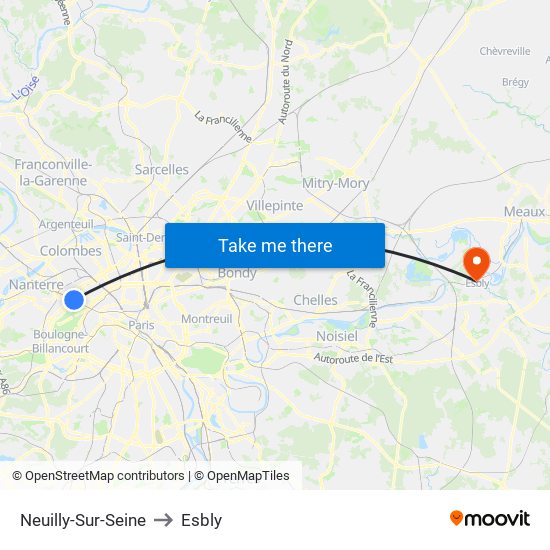 Neuilly-Sur-Seine to Esbly map