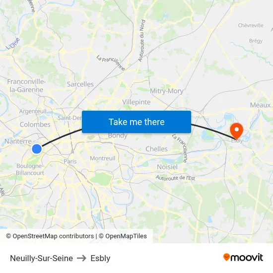 Neuilly-Sur-Seine to Esbly map