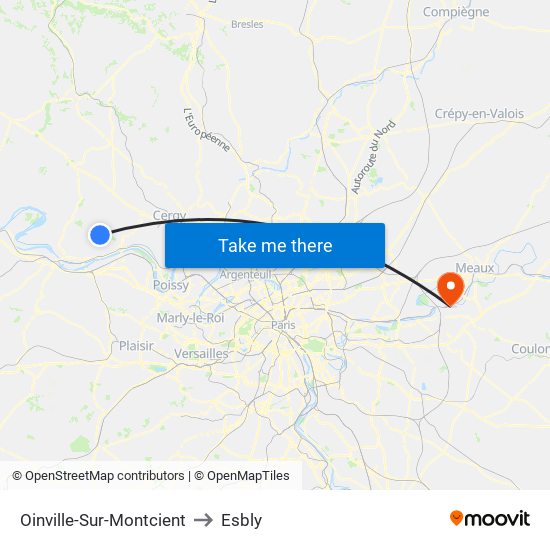 Oinville-Sur-Montcient to Esbly map