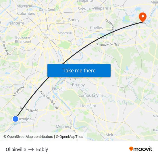 Ollainville to Esbly map