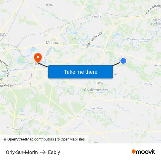 Orly-Sur-Morin to Esbly map