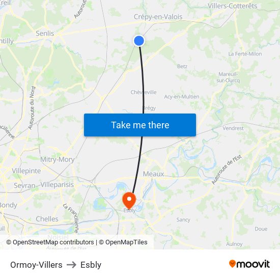 Ormoy-Villers to Esbly map