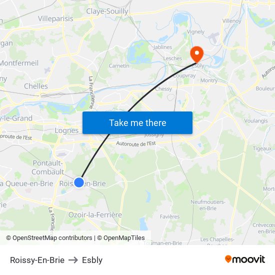 Roissy-En-Brie to Esbly map