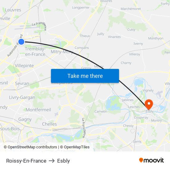 Roissy-En-France to Esbly map