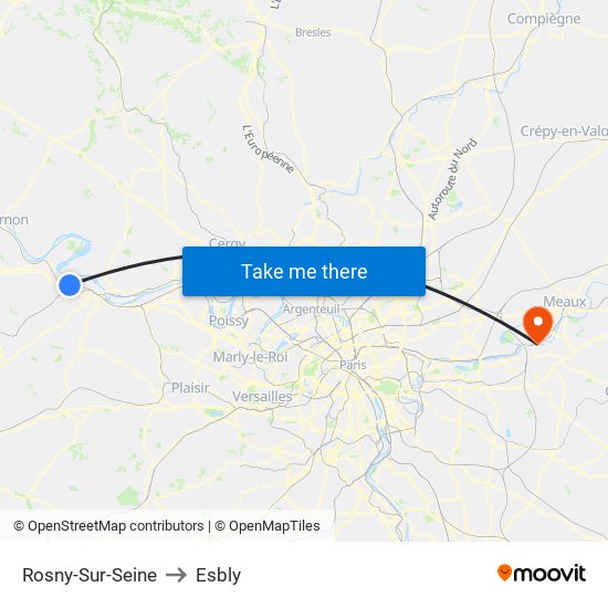 Rosny-Sur-Seine to Esbly map