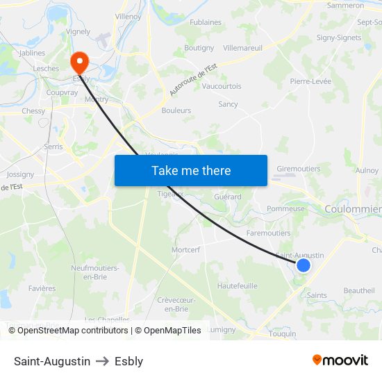 Saint-Augustin to Esbly map