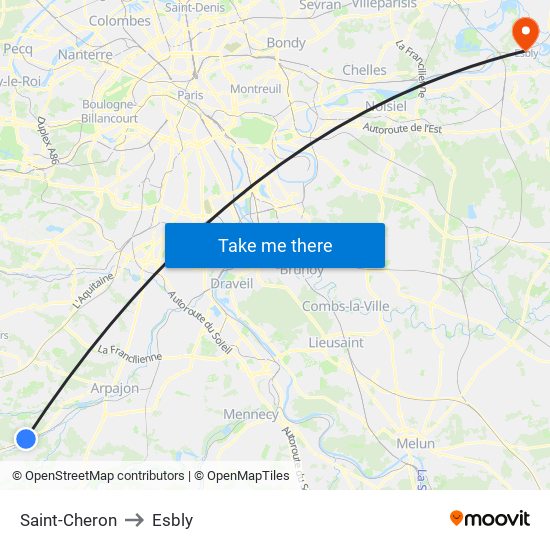 Saint-Cheron to Esbly map