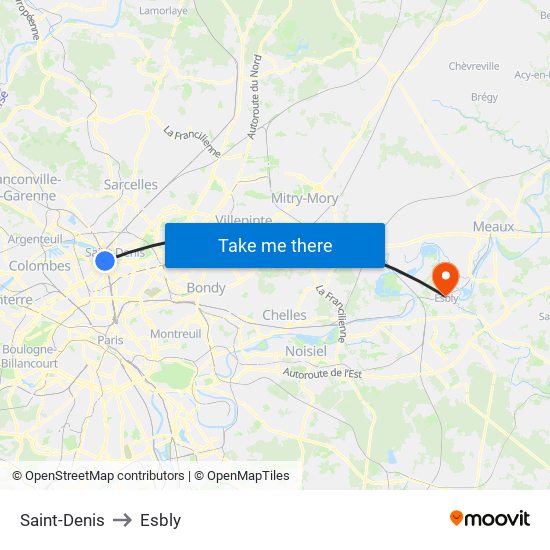 Saint-Denis to Esbly map