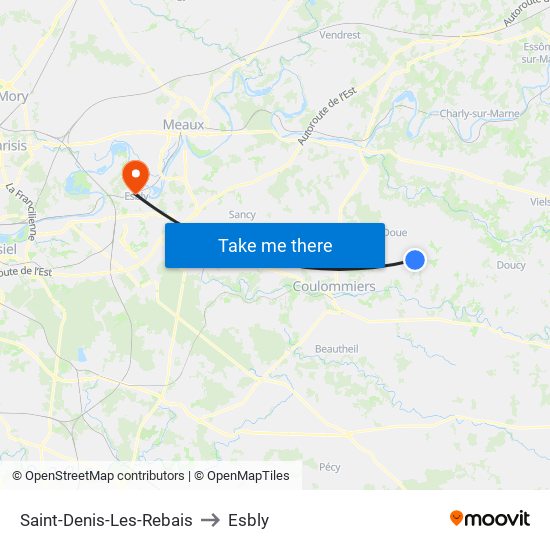 Saint-Denis-Les-Rebais to Esbly map