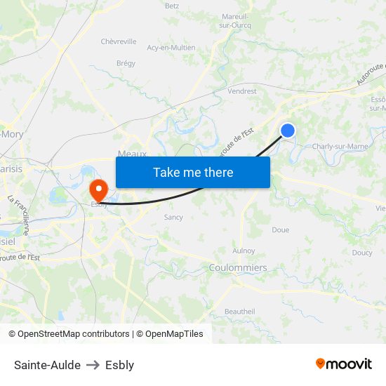 Sainte-Aulde to Esbly map