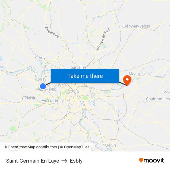 Saint-Germain-En-Laye to Esbly map