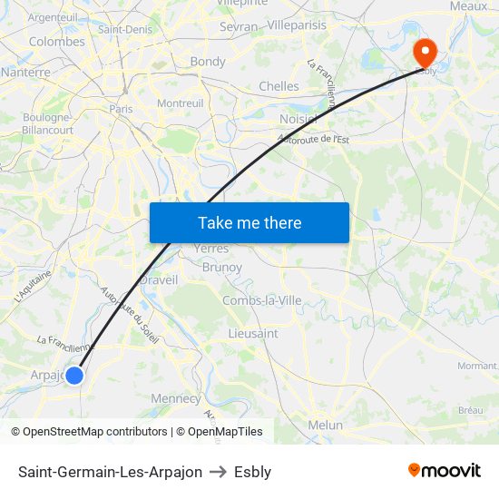 Saint-Germain-Les-Arpajon to Esbly map
