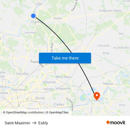 Saint-Maximin to Esbly map