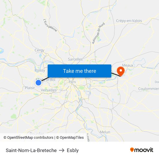 Saint-Nom-La-Breteche to Esbly map
