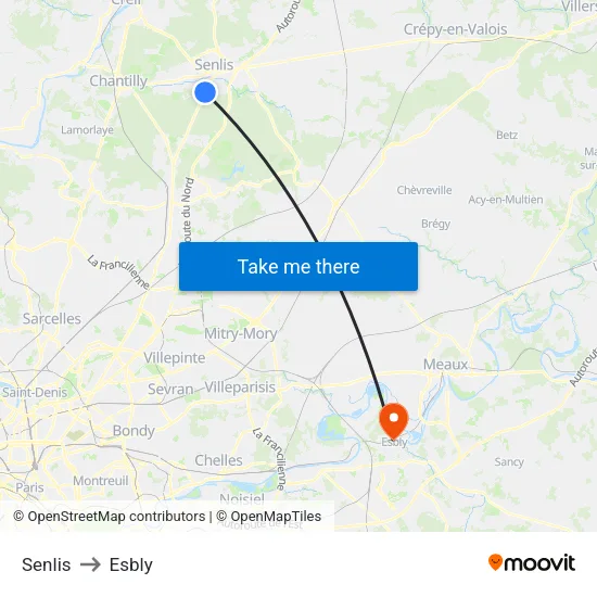 Senlis to Esbly map