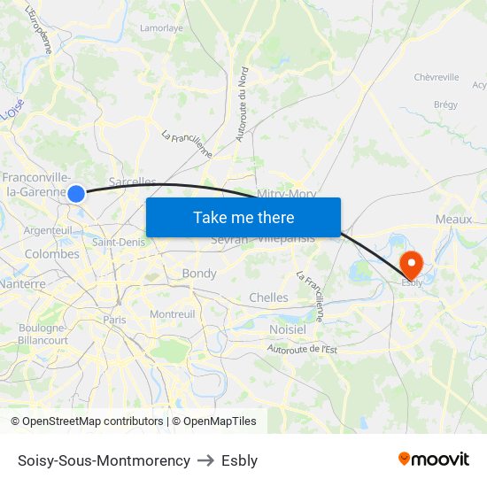 Soisy-Sous-Montmorency to Esbly map