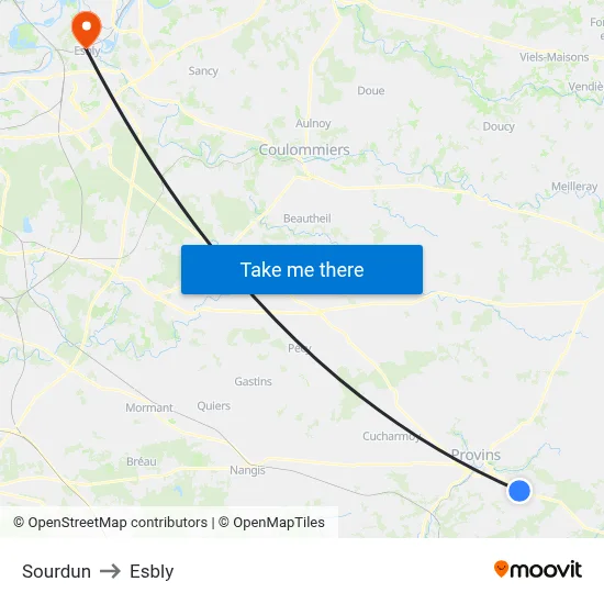 Sourdun to Esbly map