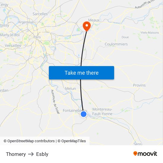 Thomery to Esbly map